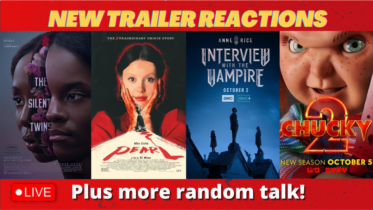 horrorfreq's tweet photo. Let's react to some trailers! These four and more + plus random chat session.
4p PST | 7p ESt | 12m BST
https://t.co/LHoytqoiP3
#thesilenttwins #pearl #chucky #chuckyseason2 #interviewwiththevampire #dayshift #amityvillekaren #deepfear #houseofdarkness #horrortrailers https://t.co/Fs5PcgeoXO