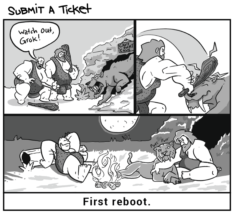 Spiceworks's tweet photo. #FridayFun 
World's first reboot! https://t.co/CPLaTP5pTl