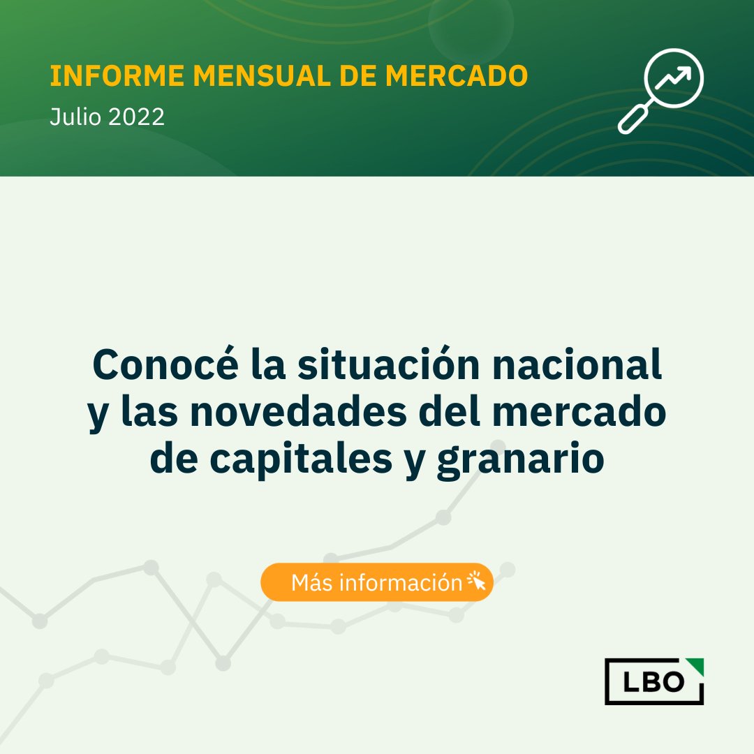 LBO_online's tweet photo. Compartimos nuestro informe mensual de mercado de capitales y granario 📊
Podés verlo acá --> https://t.co/ZEPLMaPQRu
Queremos informarte para que tomes las mejores decisiones para tus negocios ✔
#MercadoDeCapitales #MercadoGranario #InformeResearch #InformeMercado https://t.co/7O2rczYZSe