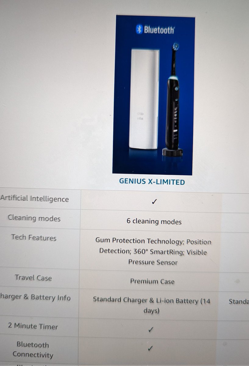 natbro703's tweet photo. @OralB hi there. I bought a black Genius X-Limited from Amazon. Unboxing it revealed a white charger. Disappointed😞 I thought it would be black like the attached pic. How do I get a black one (which would look much better)? https://t.co/4N31torSwI