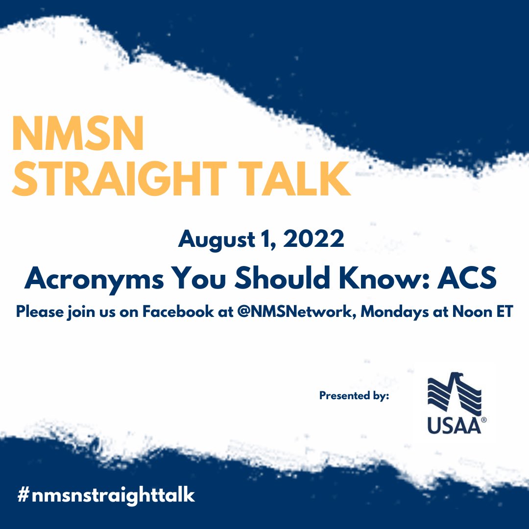 Don’t miss out on our next #nmsnstraighttalk sponsored by <a href="/USAA/">USAA</a> ~ we’ll be tackling another acronym you should know: ACS 
Do you know what ACS stands for? Tweet us! #milspouse #usaa