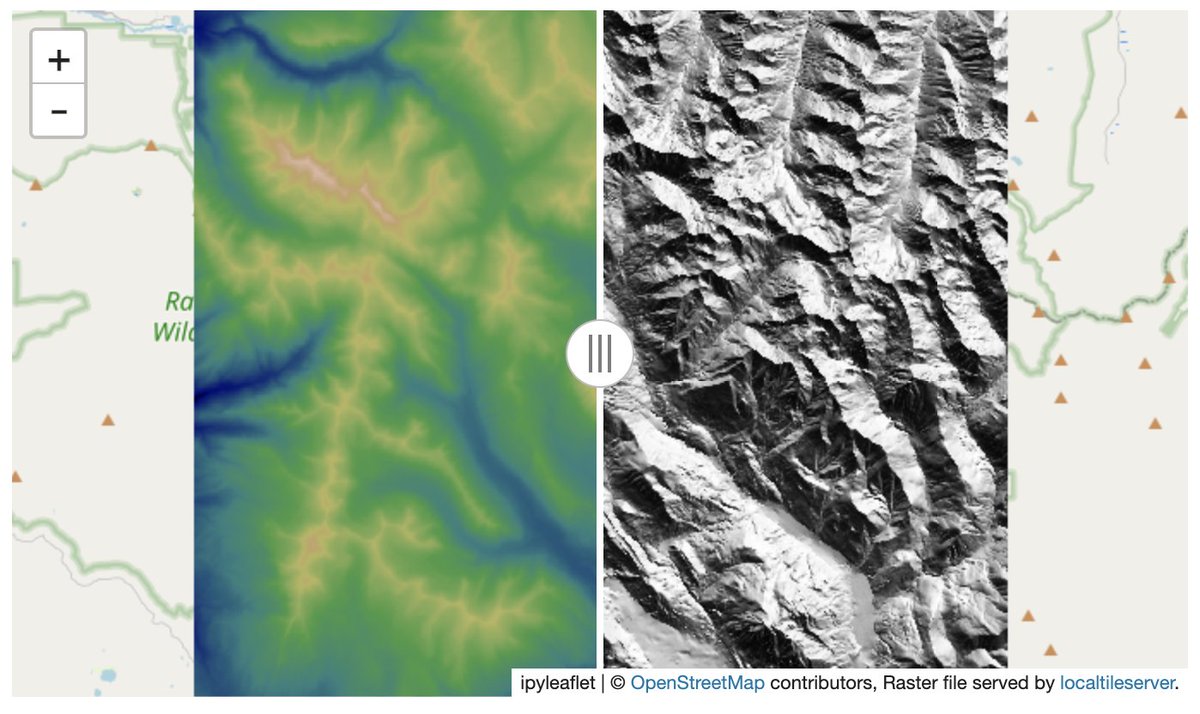 banesullivan's tweet image. Check out how to make interactive hillshade maps from digital elevation models with #localtileserver (much credit to #EarthPy for the implementation)
#geospatial #python #jupyter #ipyleaflet
mybinder.org/v2/gh/banesull…