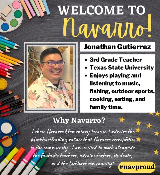 NavarroLISD's tweet image. Another new member of the #NavProud family &amp;amp; making a welcomed return to @LockhartISD the one &amp;amp; only @teaching3rdMrG 
Incredibly excited to have you on the team, Mr. G… Welcome home! #LockhartLeading #CultivatingExcellenceForALL #LionsEmpower