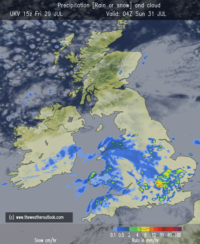 GavinPartridge's tweet photo. 👀 ***Whisper it*** - If Hi-Res UKV is correct we might actually see some quite heavy outbreaks of rain across the parched south and south east tomorrow night! #SaturdayNightRain😮☂️ https://t.co/bInIuQhgZy