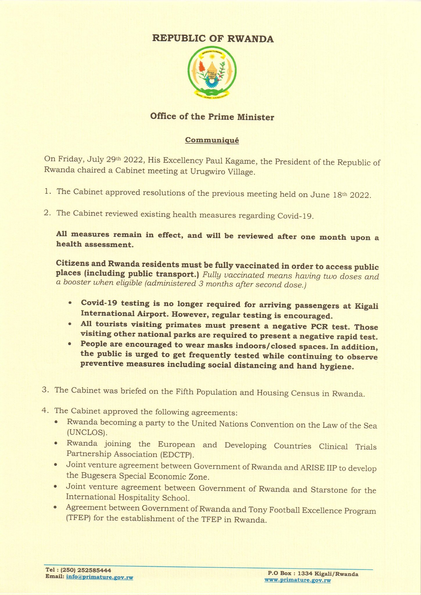 Office of the PM Rwanda on Twitter "Statement on Resolutions of 29/07/2022. https//t