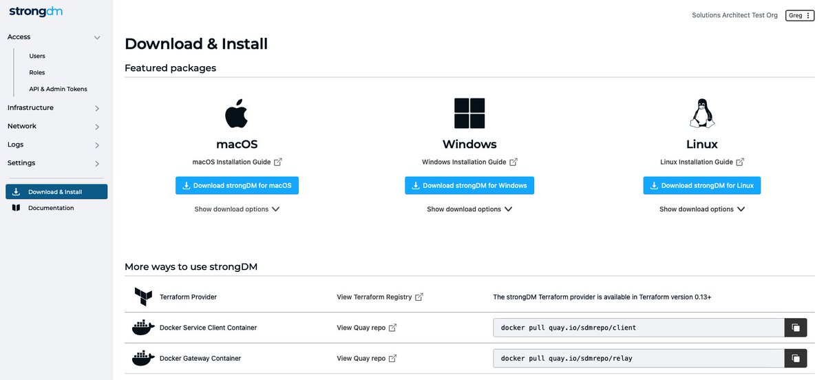 We have a gorgeous new ‘Downloads’ page available at app.strongdm.com/app/download

It’s delicious.  

I’ve said it before and I stand behind it now: <a href="/strongdm/">StrongDM</a>’s engineers are magicians. #peoplefirstaccess