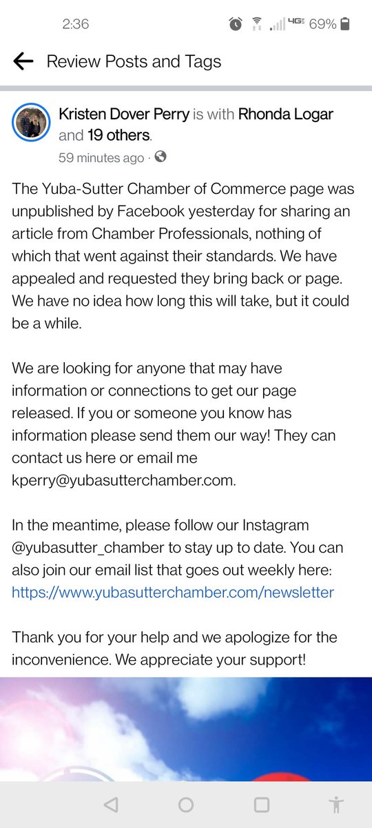 virtually_chay's tweet photo. Can someone in the @facebook or @Meta universe help our Chamber of Commerce get their page back? #facebook #upublished #help https://t.co/ooC5FOS7ud