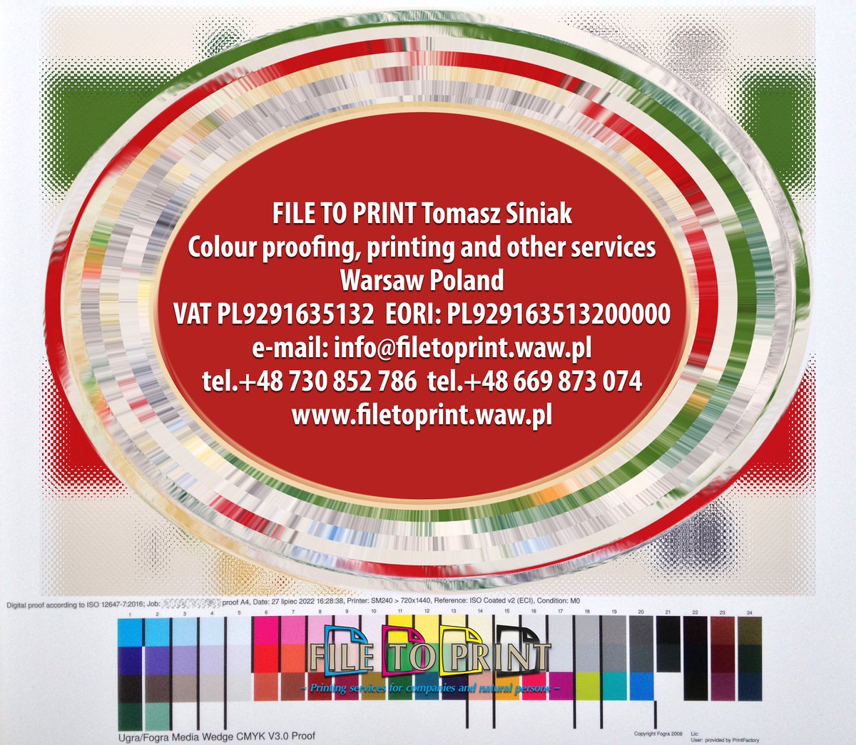 Fogra certified proofs, press proofs, printer's proofs, colour accurate proofs, contract color proofs prints to A2+ size. FILE TO PRINT Tomasz Siniak Colour proofing &amp; Printing services #filetoprint #tomaszsiniak #Fograproofs #printersproof #PrintFactory #ProofMaster #Warsaw