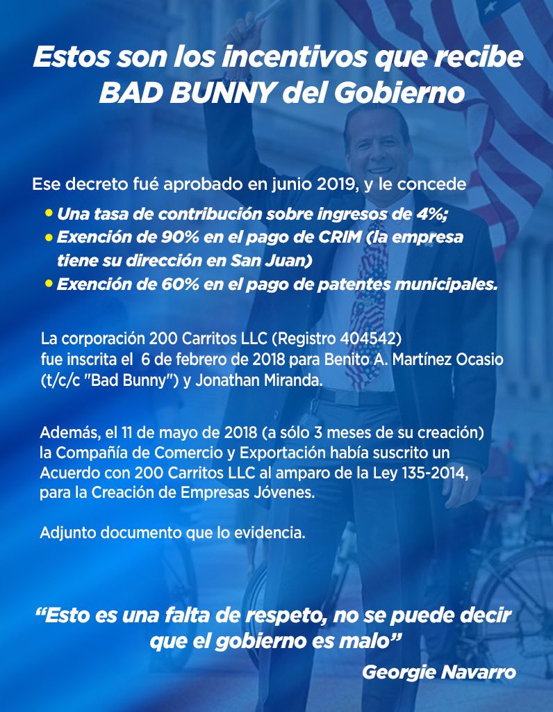 El Gobierno q Jode al pueblo según Bad Bonny al parece a él no lo Jode . Pero para adelantar causas q no tiene el voto del pueblo lo utilizan a el como marioneta . Aquí el detalle !