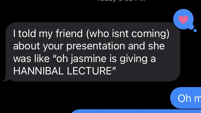 Guess who’s presenting an unhinged Hannibal powerpoint at her own going away party in about 27 hours…