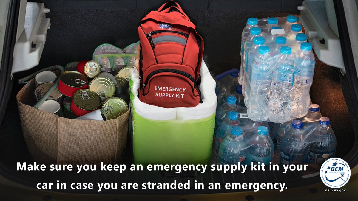 NVEmergencyMgmt's tweet photo. The #SummerWeather can be dangerous if you are stuck on the side of the road.
Check your tires often & keep these items in your #EmergencyCarKit:
🚗 Flashlight, flares, extra batteries & jumper cables
🚗 Cell charger, 1st aid kit
🚗 Snacks, meds & H2O
Go: https://t.co/AX5o0aFL82 https://t.co/kAHMXBofmz