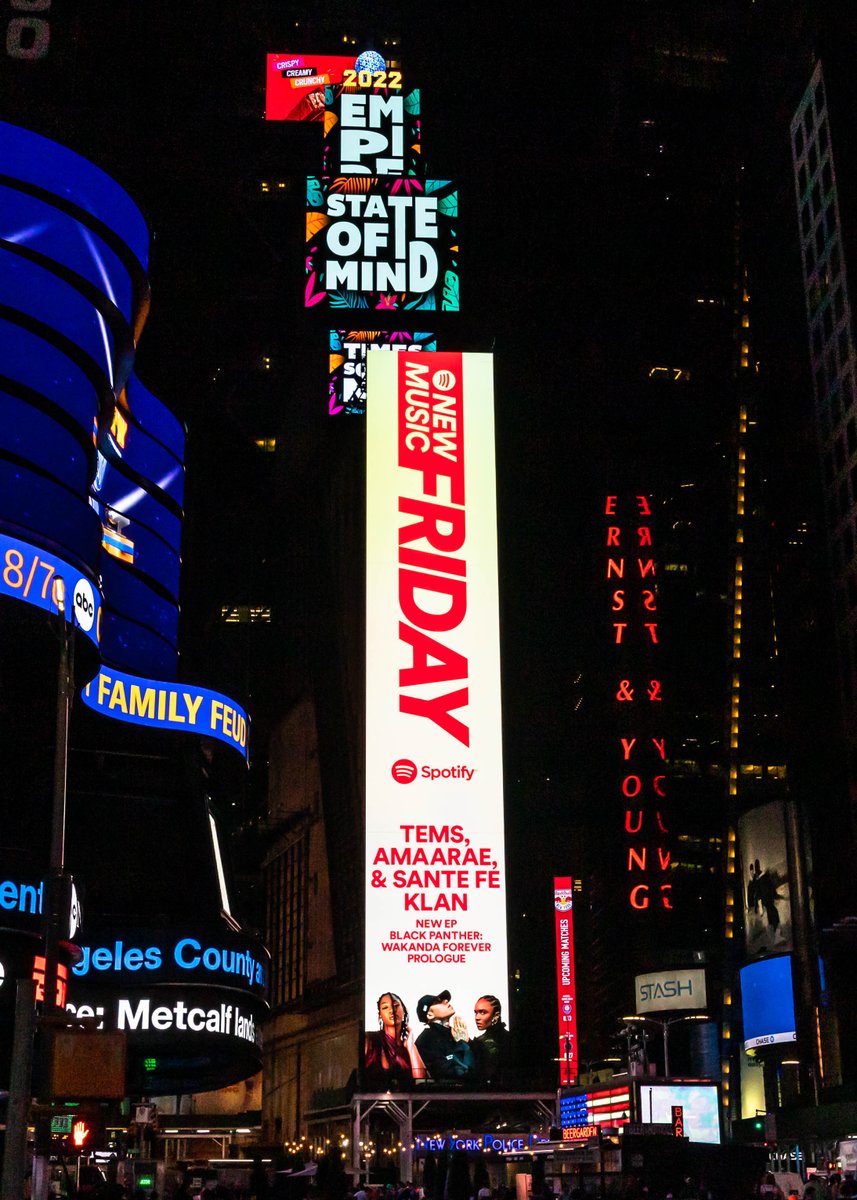 Hollywood Records (@HollywoodRecs) on Twitter photo 2022-07-29 22:08:02 Big thanks to @Spotify for the #WakandaForever Prologue billboard in Times Square! ✊🏿 Listen now: hollywoodrecs.lnk.to/BPWFP/spotify | @temsbaby x @amaarae x @santa_fe_klan_ Big thanks to @Spotify for the #WakandaForever Prologue billboard in Times Square! ✊🏿 Listen now: hollywoodrecs.lnk.to/BPWFP/spotify | @temsbaby x @amaarae x @santa_fe_klan_