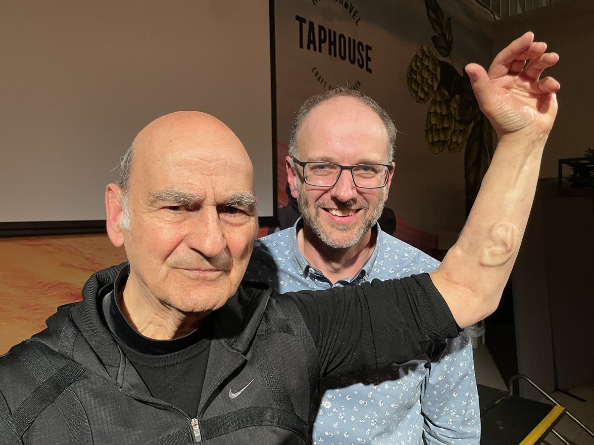 Portrait of an ear (with Stelarc and me). Thanks to <a href="/usceduau/">UniSC: University of the Sunshine Coast</a> and the Sunshine Coast Arts Alliance for sticking us on a stage to ramble at each other for a while this evening.