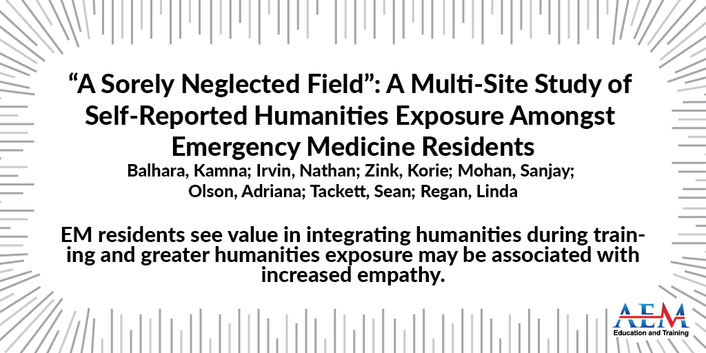 AEM_ETOnline's tweet image. #EMresidents see value in integrating #humanities during training and greater humanities exposure may be associated with #empathy #MedEd #MedHum @KamnaBalharaMD

doi.org/10.1002/aet2.1…