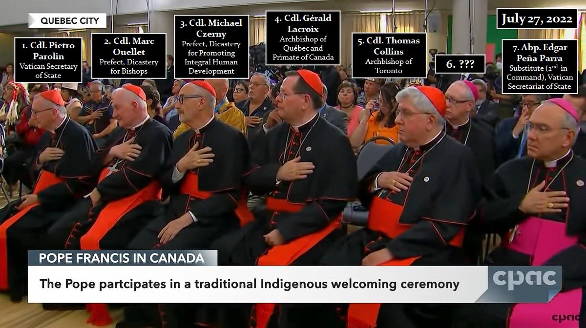 UPDATED: Here are the Catholic prelates who participated in a pagan ritual (smudging) with @Pontifex this week in #Canada. Can anyone identify #6? @papal_visit #PopeInCanada

#7 is Archbishop Edgar Peña Parra of ill repute: catholicfamilynews.com/blog/2020/11/0…