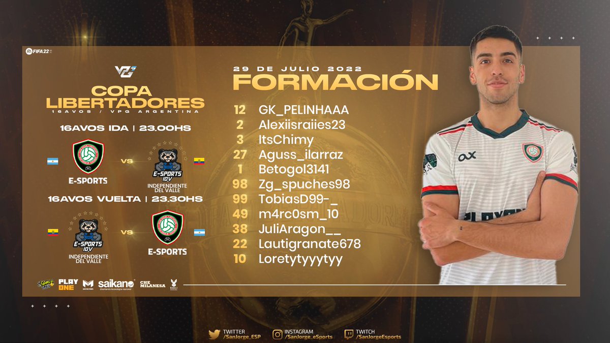 #CopaAmericaDeClubesVPG 🎮  |  📝 ¡Formación confirmada! ✅

San Jorge 🇮🇹 se enfrenta por los 16avos a  #IndependienteDelValle  🇪🇨 desde las 23:00hs ida y 23:30hs la vuelta. 

LA COPA LIBERTADORES ES MI OBSESIÓN 

#VamosExpreso ⚽💚 #NochedeCopa