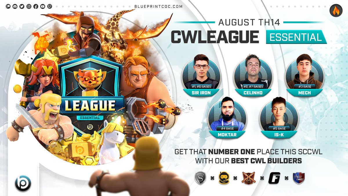 😌┋The Clan War League is about to start, and we have your back!

🔥┋The New TH14 CWLeague🏆Essential Pack is here!

↗️ blueprintcoc.com/CWL-Essential

🛠️┋SEVEN Days, SEVEN Wars, SEVEN Bases by
1️⃣ <a href="/Sirironheart/">Sir iron</a> x2
2️⃣ <a href="/CelinhoCoc/">ELEVATE CELINHO</a> x2
3️⃣ <a href="/mech_coc/">Mech</a>
4️⃣ <a href="/Moktar145/">Moktar</a>
5️⃣ <a href="/isk_coc/">is_k coc</a>
 
Get Yours!