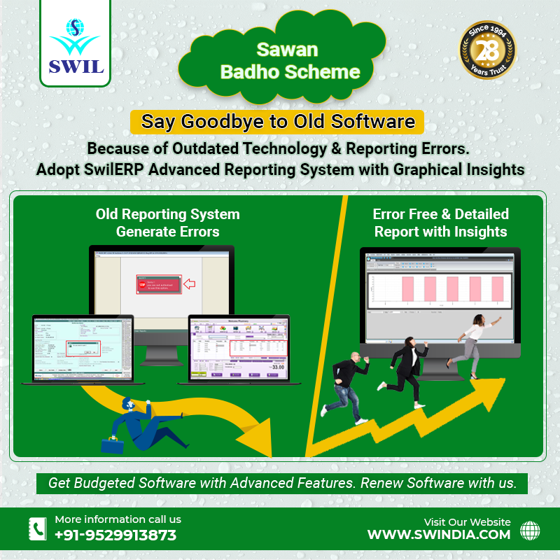 swilerpsoftware's tweet image. No more chaos using the outdated software in business. Choose #SWIL&apos;s &quot;Sawan Bhado Scheme&quot; and get a chance to run the business without error. 
📲+91 95299 13873  
🌐zcu.io/Mpd7

#SawanBhadoScheme #SwilERPSoftware #ReportingSystem #SwilSoftware #UpgradeSoftware