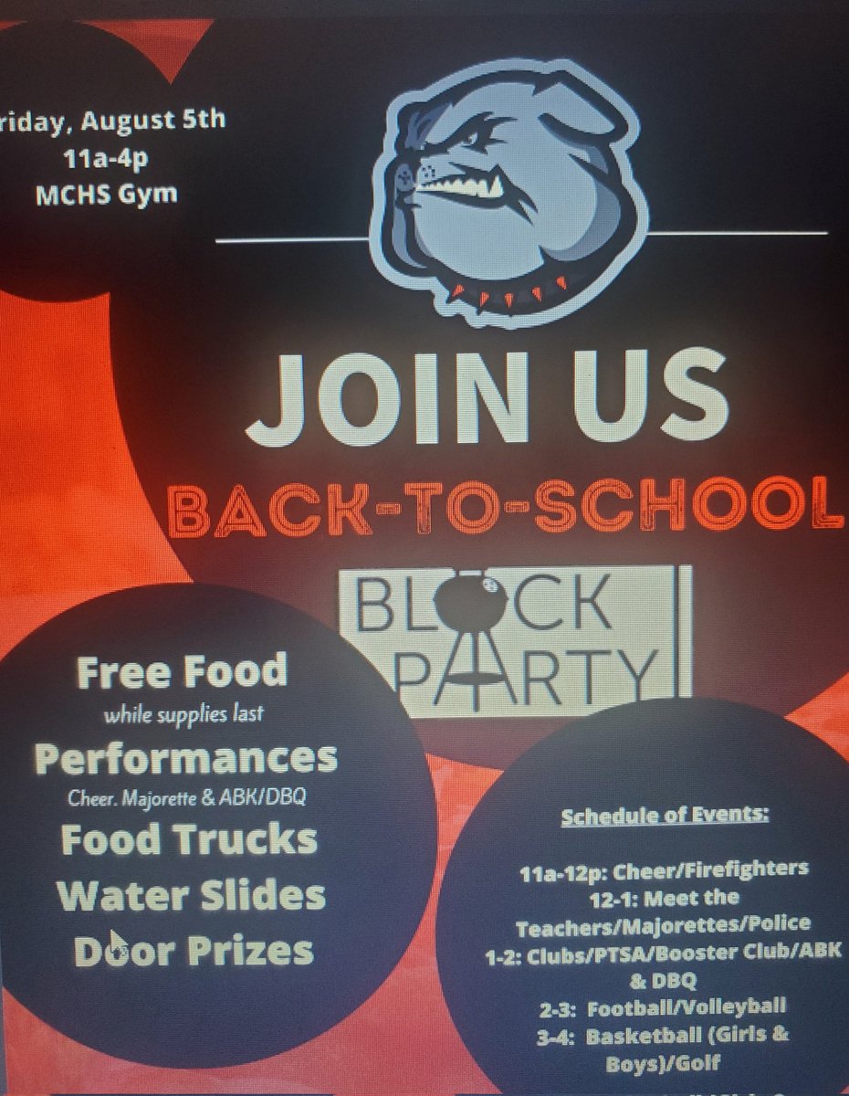 Bulldog Family and friends!!! Join us first our Back to School: Block Party! Free food and lots of fun for the entire family!!! You do not want to miss this! #WeAreMiddleCollege #BulldogTuff