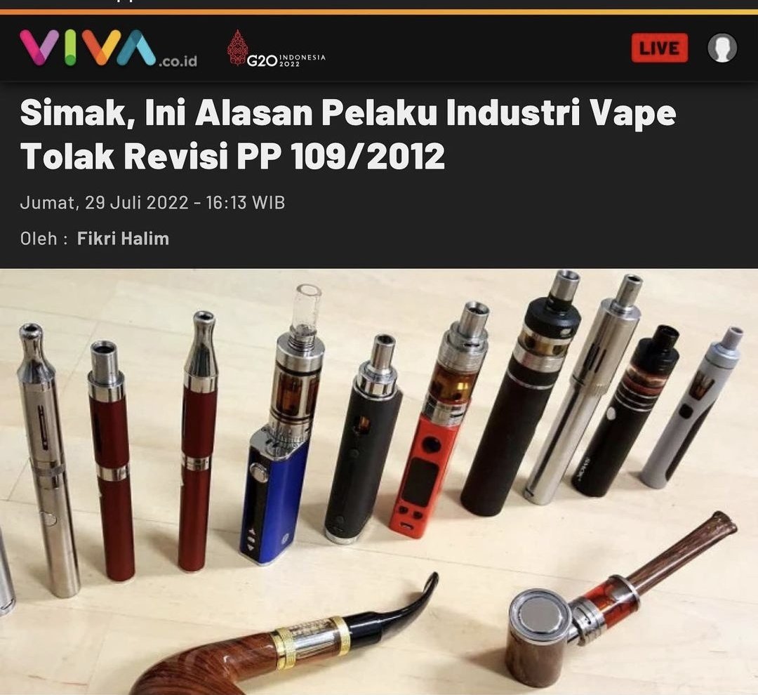 APVIofficial's tweet photo. APVI menolak revisi Peraturan Pemerintah no 109 thn 2012. Revisi ini mengatur produk tembakau berupa rokok produk Hasil Pengolahan Tembakau Lainnya (HPTL) yang
mencakup Industri Rokok Elektrik. 
Link APVI News
#apvi #apviindonesia #vapeindo #vapeindonesia #apvinews #vivanews https://t.co/7e6kUx6Onf