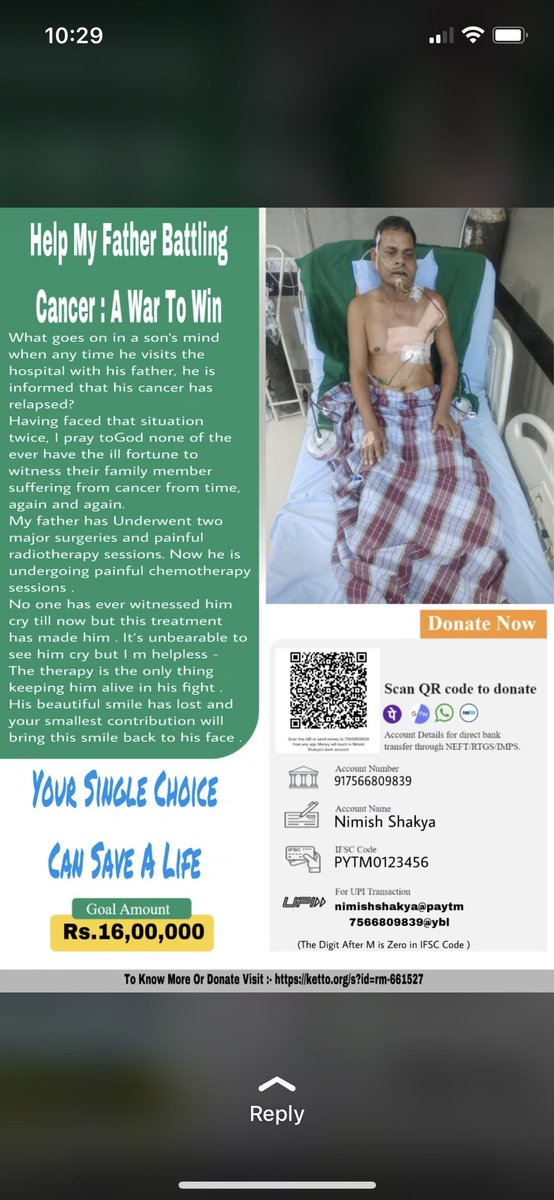 Devashishkanhe2's tweet image. My batchmate  Nimish his father is currently suffering from cancer, He is raising funds for his immunotherapy, I am sharing the details please could we spread the message He needs financial support please help him. @docpharmaniac @ManMundra @docrohan #MedTwitter