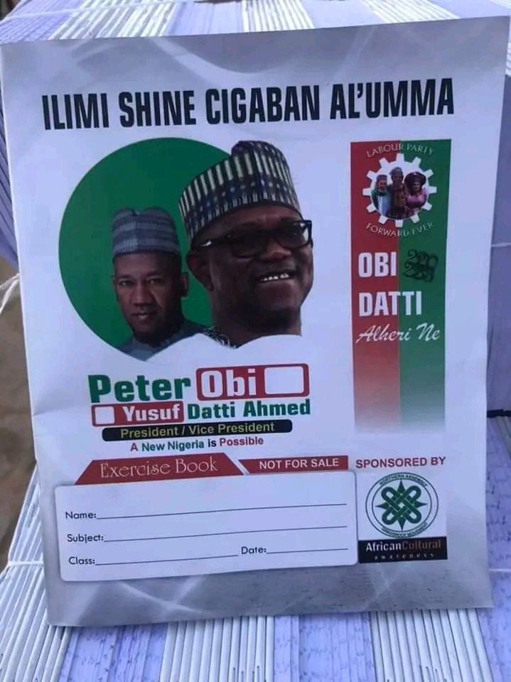 cumbeerinda's tweet photo. Peter Obi FREE exercise books to be distributed in Northern Nigeria. Cover page design in Hausa Language. Obidient volunteers making far-reaching sacrifices. Kudos to the sponsors!👍
---------------------------------------------
#Machala | 10M IN A WEEK  #PeterObiForPresident2023 https://t.co/ipw1Looimo