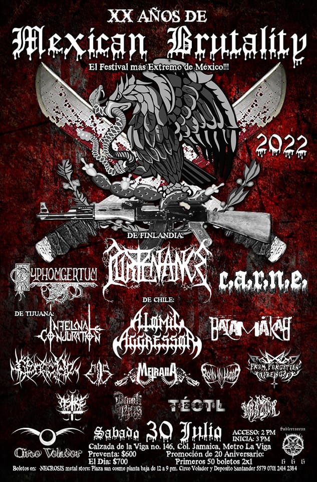 FabianDuron's tweet photo. Mañana en el @circovolador, el #MexicanBrutality, estarán los de #Purtenance, #Pyphomgertum, #CARNE, #InfernalConjuration, #AtomicAggressor, #BalamAkab y varias bandas más.
#MexicanBrutality
#StayBlast
#BlastBeat105 https://t.co/bghuc9uGrj