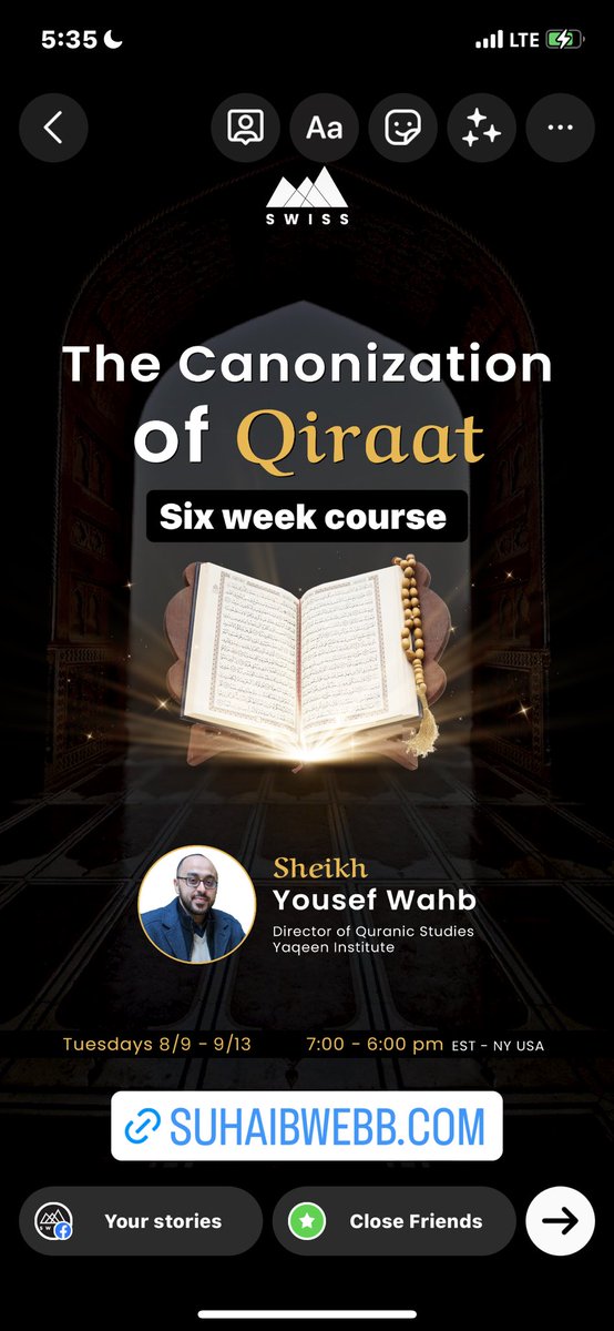 ImamSuhaibWebb's tweet image. Excited to welcome Sheikh @YousefWahb, director of Quranic Studies @yaqeeninstitute for a six week course on the canonization of the Qiraat. Register for this free course at suhaibwebb.com.