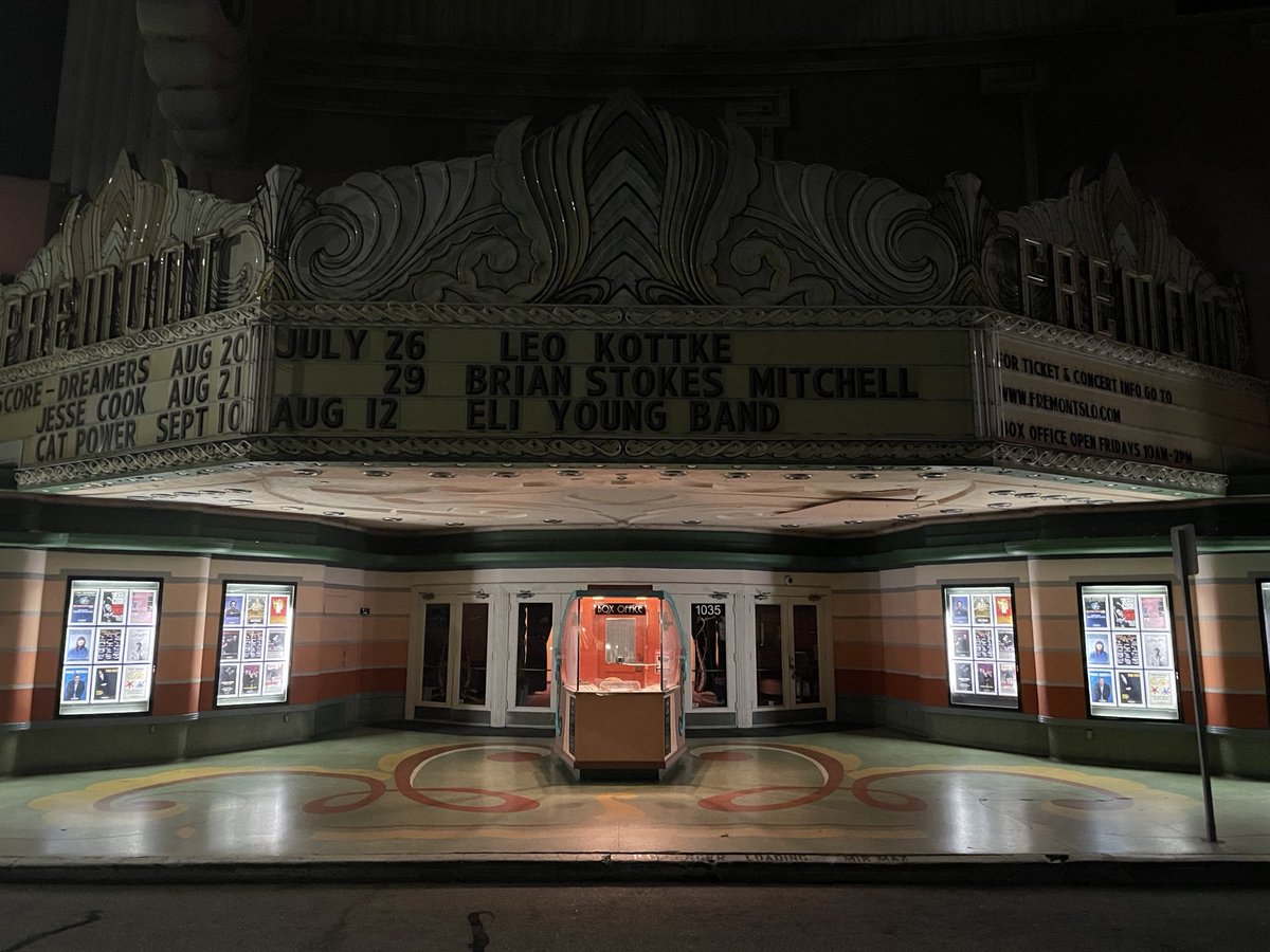 The marquis last night after the lights were turned off- no worries- if you missed it my performance is tonight an hour from now at 7:30.  If you’re near San Luis Obispo come on by for a dose of music and joy!  #fremonttheatre
