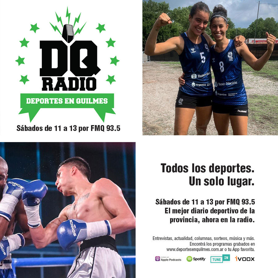 #DQRadio | Mañana, de 11 a 13: #AgustínSugarQuintana, ascendente boxeador solanense que viene de sumar un nuevo triunfo; y #Fiorella y #MicaelaCorimberto, las hermanas quilmeñas de la #Selección de #BeachHandball.   
.
Escuchalo por FMQ 93.5 y deportesenquilmes.com.ar