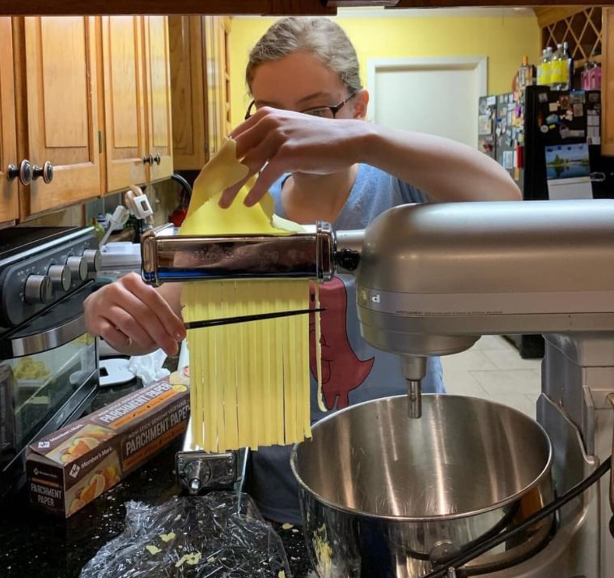 Made a few new #glutenfree recipes this week. Today, my pal Olivia helped me (virtually) to make fresh pasta!  Served Alfredo with chicken and fresh veg it was delicious!  #celiac #TopChefJr
