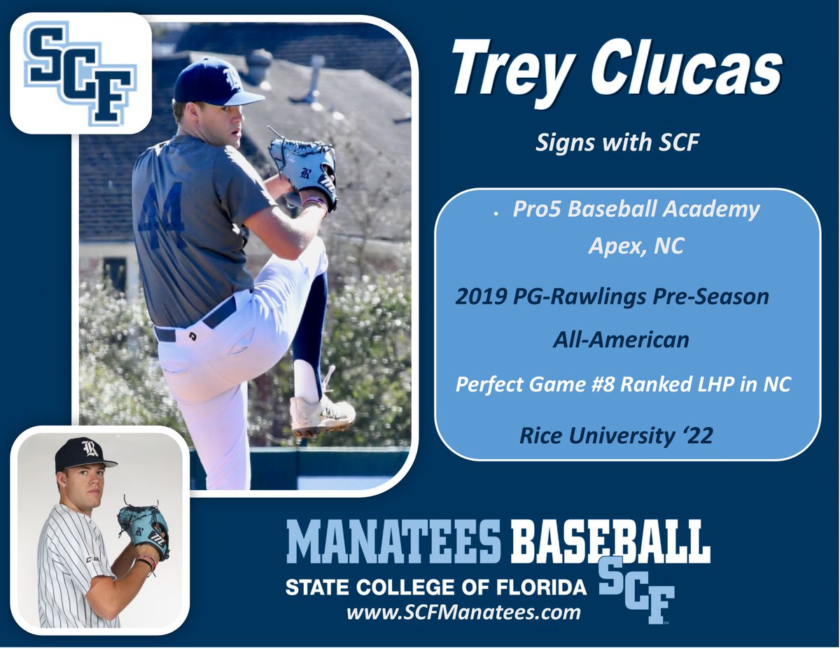 SCFBaseball's tweet photo. The MANATEES pick up LHP transfer from Rice University in the reloading process. Another outstanding prospect from the state of North Carolina. This Wilmington, NC native will be right at home on our incredible beaches when he's not dominating hitters!! #SCFReload @scfmanatees https://t.co/ftBnXfJtpV