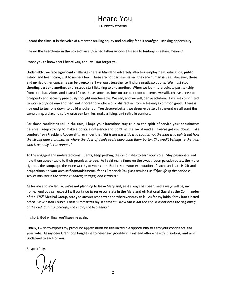 I Heard You
Dr. Jeffrey S. Woolford
Republican Lieutenant Governor Candidate