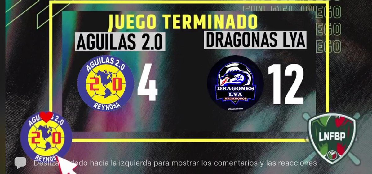 Finaliza el partido en Reynosa Tamaulipas, las locales <a href="/0Aguilas/">Aguilas 2.0</a> caen 4 a 12 frente a <a href="/DragonesLya/">DRAGONES_LYA_MATAMOROS</a> en la fecha 12 de nuestra #ZonaNorte #SomosTerritorioNacional #EnBuscaDelTlatoani