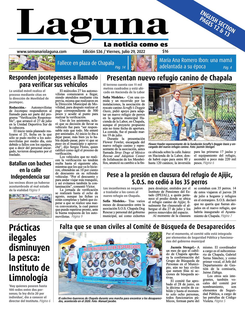 SemanarioLaguna's tweet photo. 🌐 #LagunaEdiciones | Echa un vistazo a la portada de la #edición 536 de Semanario Laguna 🗞 Búscala en tu tienda favorita o con nuestros repartidores y entérate antes del acontecer de la #RiberadeChapala. ... Porque no todo está en internet. 😉
#Ajijic #Chapala #Jocotepec 📰 https://t.co/k5pGEctPjS