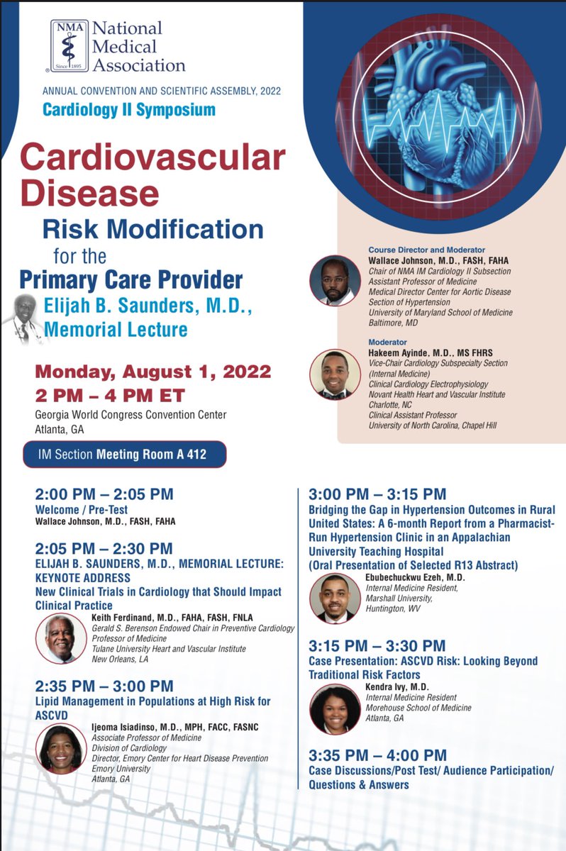 #NMA2022 #nma2022atl What recent clinical trials in cardiology should impact your practice? Hear from @kcferdmd on Mon, Aug 1 at 2pm @modeldoc @emoryheart @ABCardio1 @NationalMedAssn