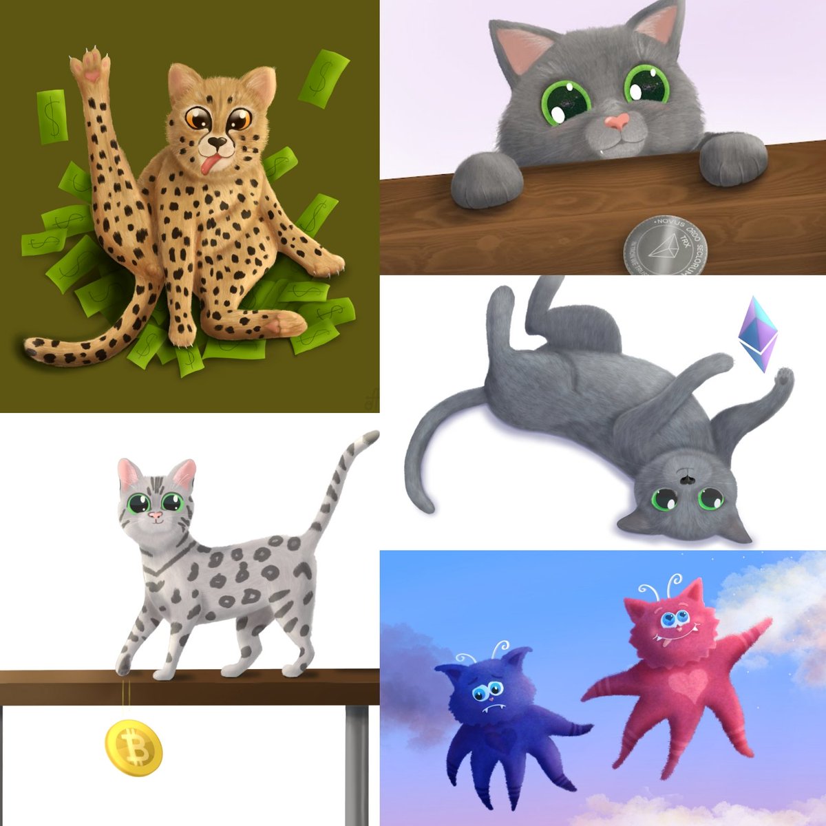 I like cats. 
You might notice it 😏
In my positive values collection I have 6 of them, two are cutie cloud monsters 😅
opensea.io/collection/pos…