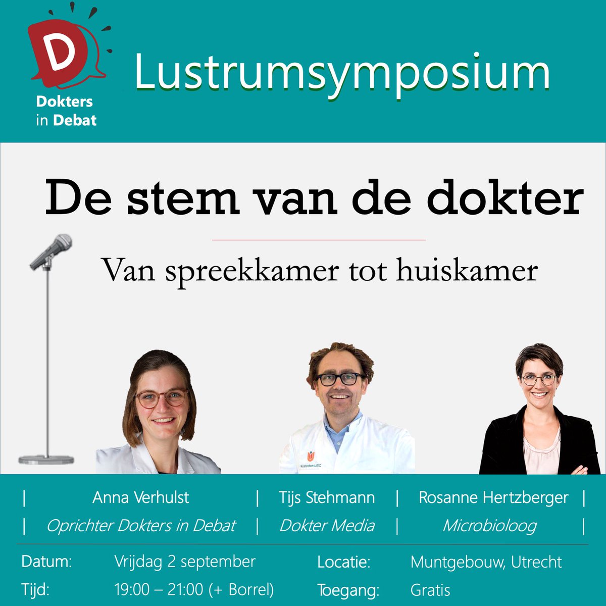 🎤 <a href="/doktersindebat/">Dokters in Debat</a> bestaat 5 jaar! 🍾 Reden voor een feestje
🎈 Kom je ook? 
📩 Inschrijven: tinyurl.com/SymposiumDID