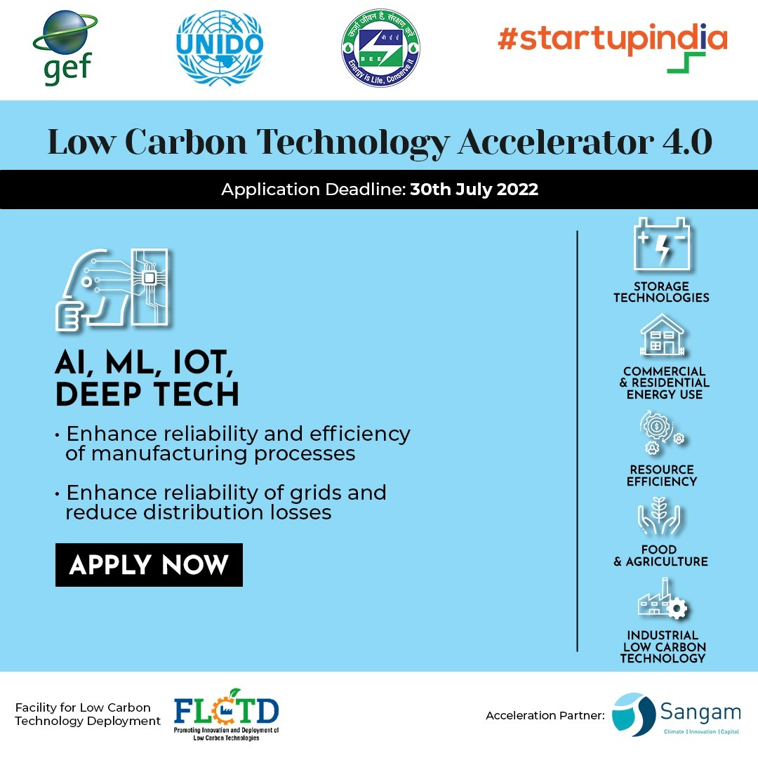 1 day to go! The #FLCTDAccelerator4 has ‘AI, ML, IoT, and Deep Tech’ as its fifth sector of focus. If you are a #startup that fits in this, then apply now and register here bit.ly/3o5hj4f before today. 

@UNIDO @beeindiadigital @theGEF @TheFLCTD  @SangamVentures