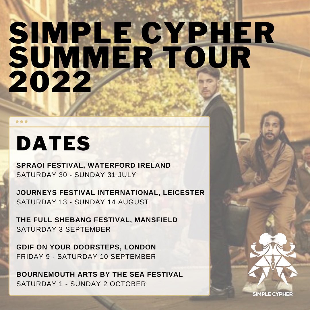 Upcoming tour dates 👀 We can’t wait to see you there! More dates to follow so watch this space… #simplecypher #circus #circuslife #circuseverydamnday #summertour #touring #tour2022