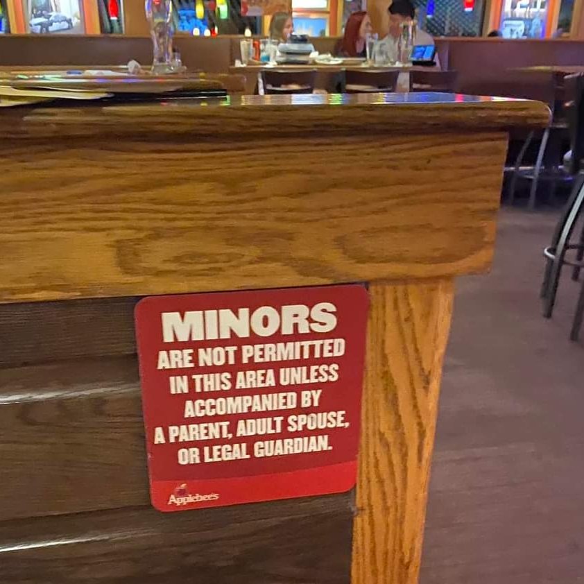 Fascists attacking drag bars, meanwhile Applebee's has specific signage welcoming child brides...