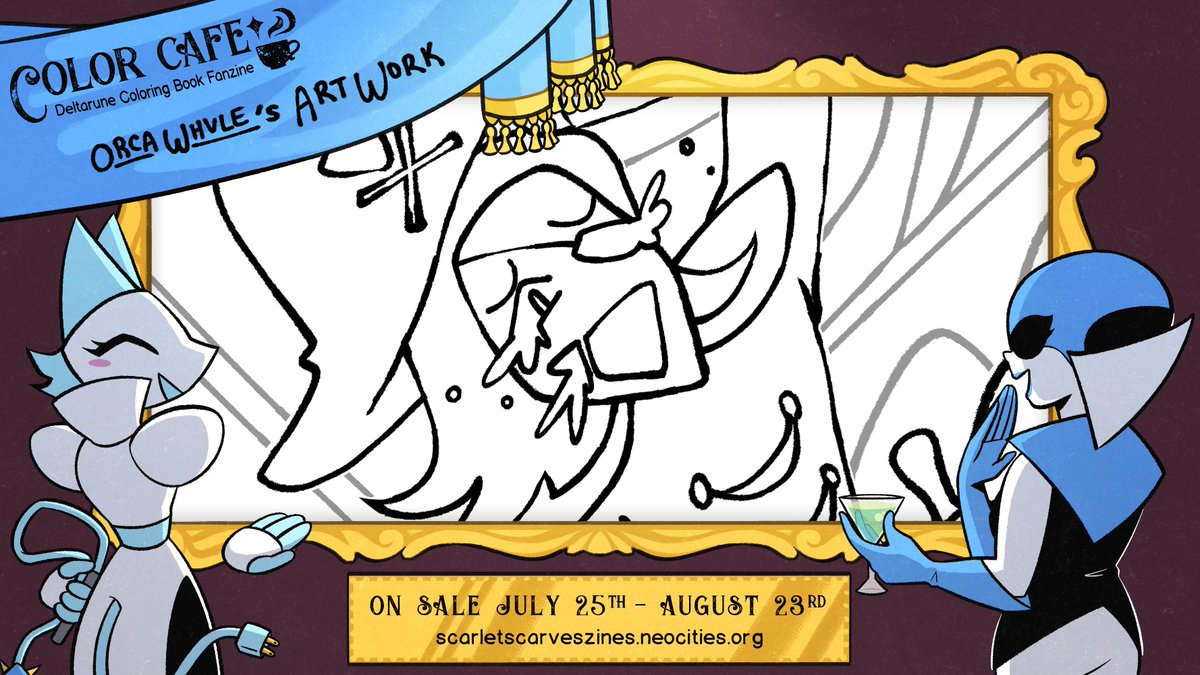 YARRRR 🏴‍☠️🦆✨working again with the great people at <a href="/ScrltScrvsZines/">Color Cafe: Deltarune Coloring Book Fanzine</a> for Color Cafe: A Deltarune Coloring Book! this one was rlly fun heheh
pre-order here: scarletscarveszines.neocities.org