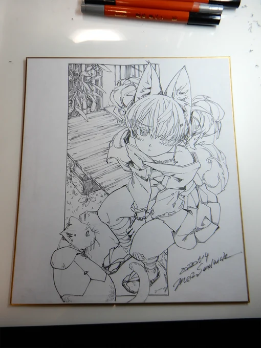 線画。枠がなかったら背景がかなり大変だった。 