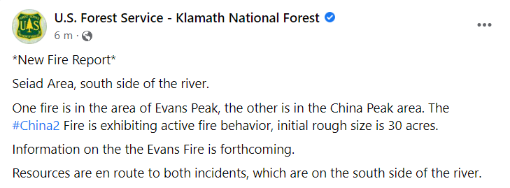 CAFireScanner's tweet photo. There is also a couple of other fires in Klamath NF in the #Seiad area east of Happy Camp: one @ China Peak: 30 acres, one @ Evans Peak. No radio traffic on these on the feeds due to the other incident. #EvansFire #China2Fire
https://t.co/ga0YOa7pBb
https://t.co/fd5XpHvQaE https://t.co/t1p6TGTmCF