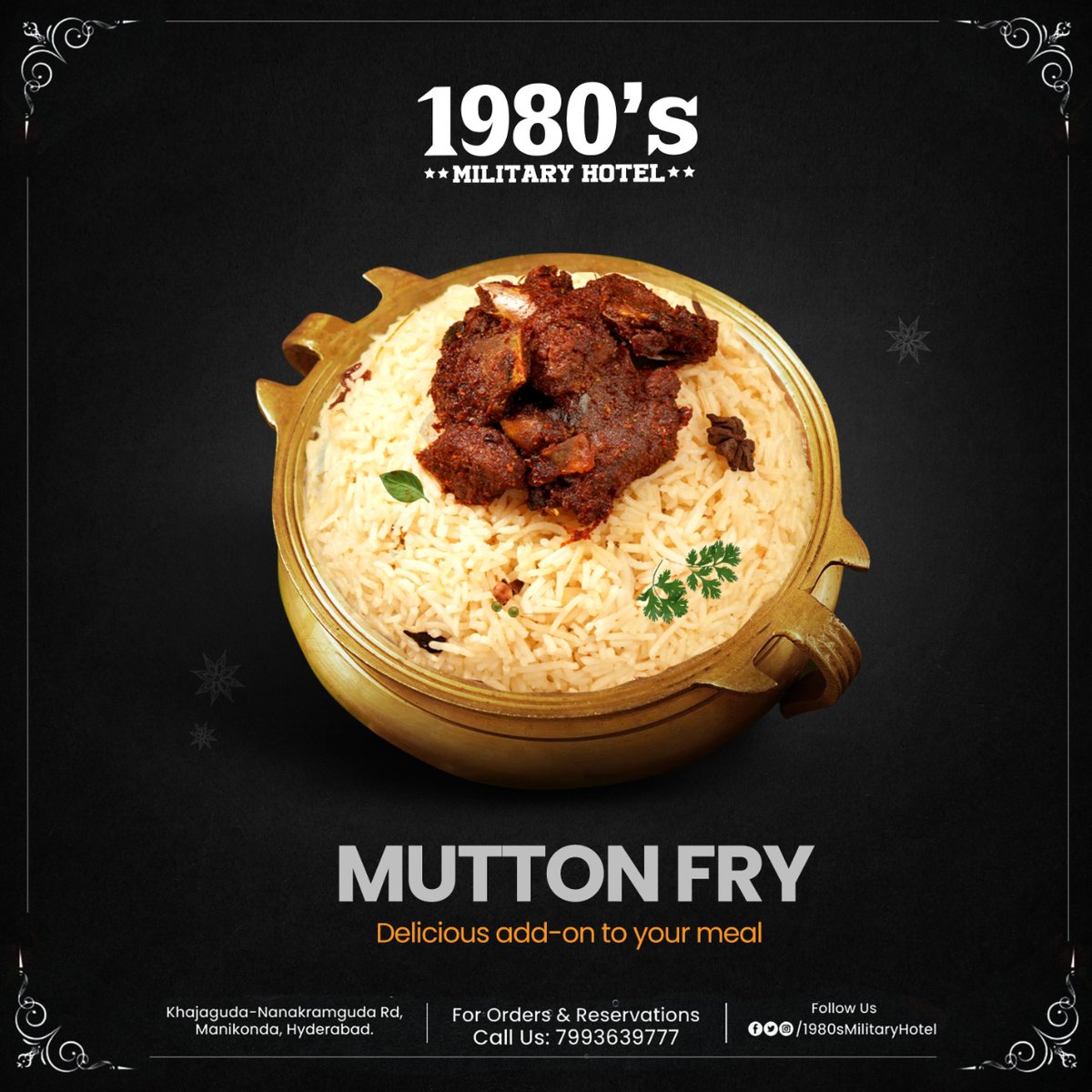 1980smilitary's tweet photo. Its all about adding deliciousness to your meals 😋🫶
#MuttonFry #NonVegFood #1980sMilitaryHotel #Meals #Hyderabad #Manikonda #Foodie #YummyFood #Delicious https://t.co/IF6XdRQdxk