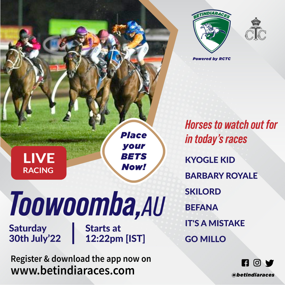 betindiaraces's tweet photo. Catch LIVE racing from Toowoomba, Australia 
on https://t.co/fJkvlbcqAf Powered by 
@RctcTurf
Races start at 12:22pm[IST]
Register &amp; download the app now to place ur bets &amp; win BIG!
#betindiaraces #livehorseracing #betnow #onlinebetting #HorseRacingTips #australia https://t.co/3l98QZOaks