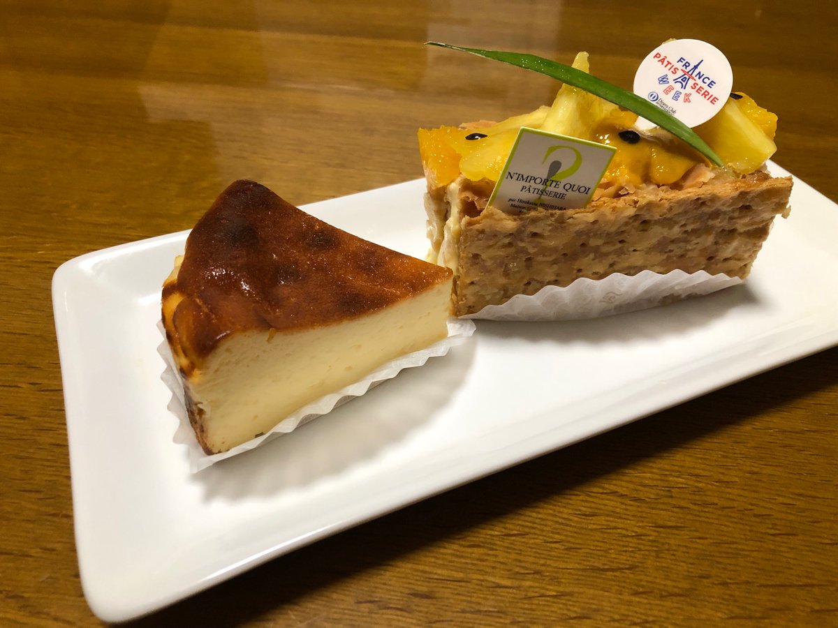 ナンポルトクワミルフィユ•トロピックサクサクなパイと濃厚なクリームフルーツの風味が絶品のスイーツチーズケーキもクリームの美味しさがたまらないとても美味しいティータイム #ナンポルトクワ #京都  #スイーツ #ケーキ 