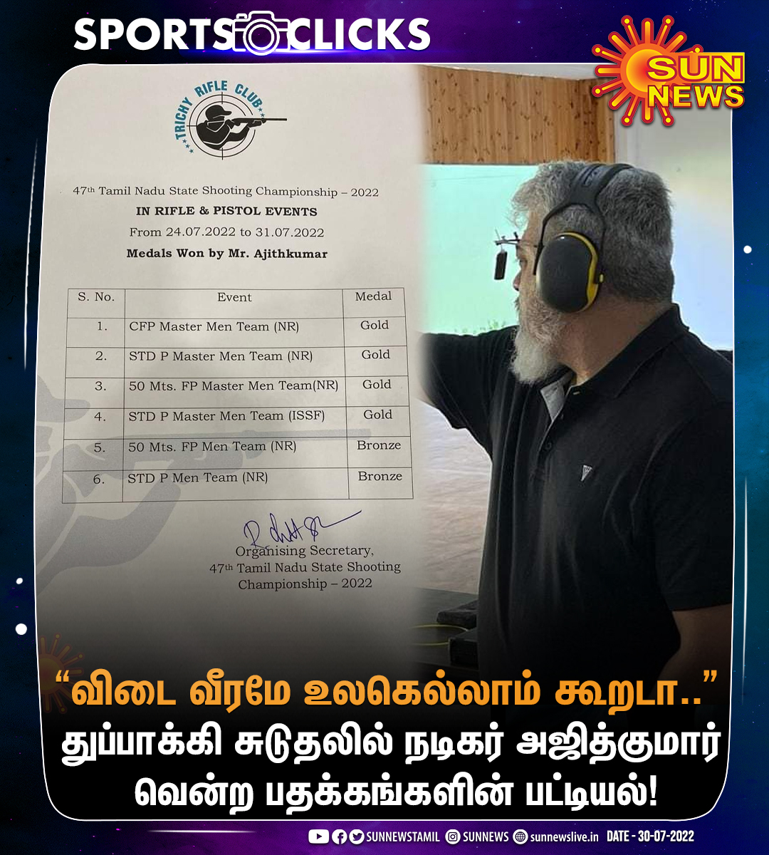 sunnewstamil's tweet photo. #SportsClicks | துப்பாக்கி சுடுதலில் நடிகர் அஜித்குமார் வென்ற பதக்கங்கள் பட்டியல் வெளியீடு!

#SunNews | #AjithKumar | #AK | #AKWinsMedals https://t.co/KeuksoKL8P