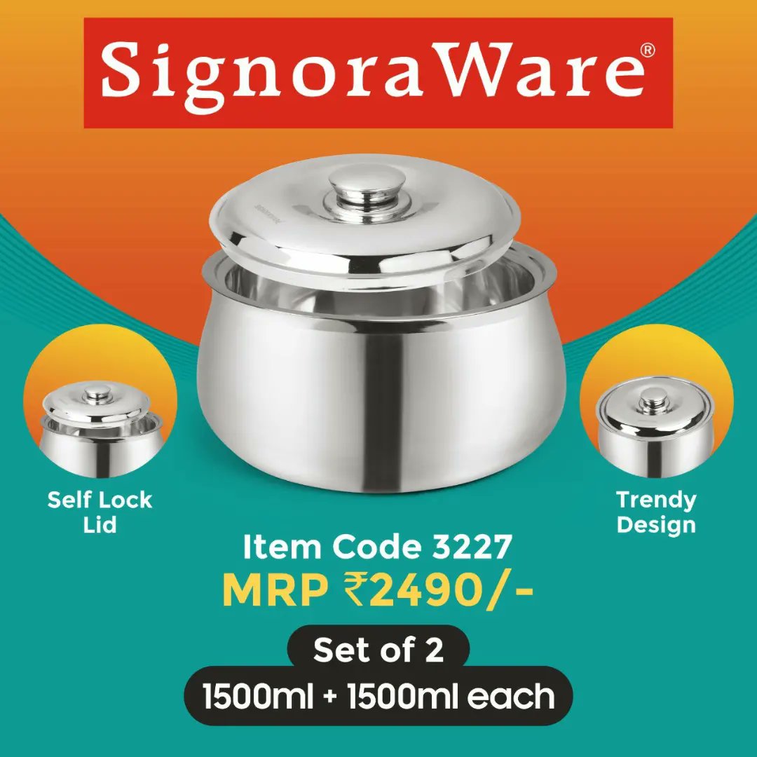 SignoraWare's tweet photo. Retain the aroma of your food with Hot Delight Casserole

#signoraware #hotdelight #hotdelightcasserole #casserole #hotcasserole #coldcasserole #hotcase #food #hotfood #homeutility #regularuse #stainlesssteel #premiumquality #steelcasserole #giftingseason https://t.co/IjunAvuZOT