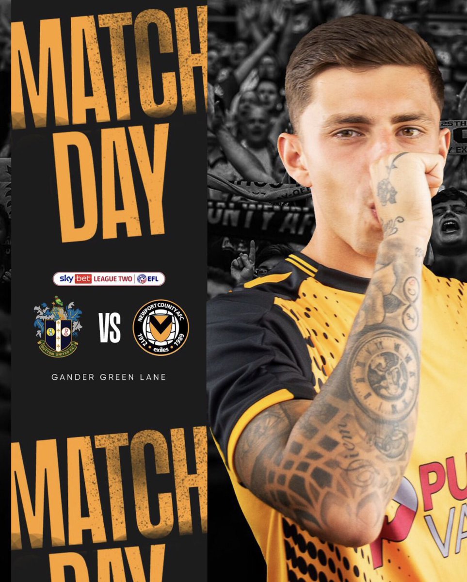 NewportCounty's tweet photo. Here we go then…for the first time of 2022-23, it’s…𝗠𝗔𝗧𝗖𝗛𝗗𝗔𝗬!

🆚 Sutton United 
🏆 League Two MD1
🏟 Gander Green Lane
⏰ 3pm

#NCAFC🧡🖤 https://t.co/tCFSvp0td7